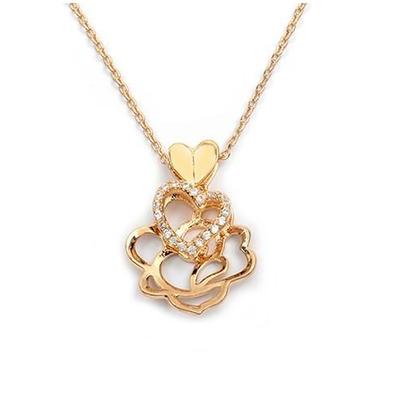 [M8900] - Gold Plated Necklace 'Rosa Romantica' Golden White (love) - 20x15 Mm