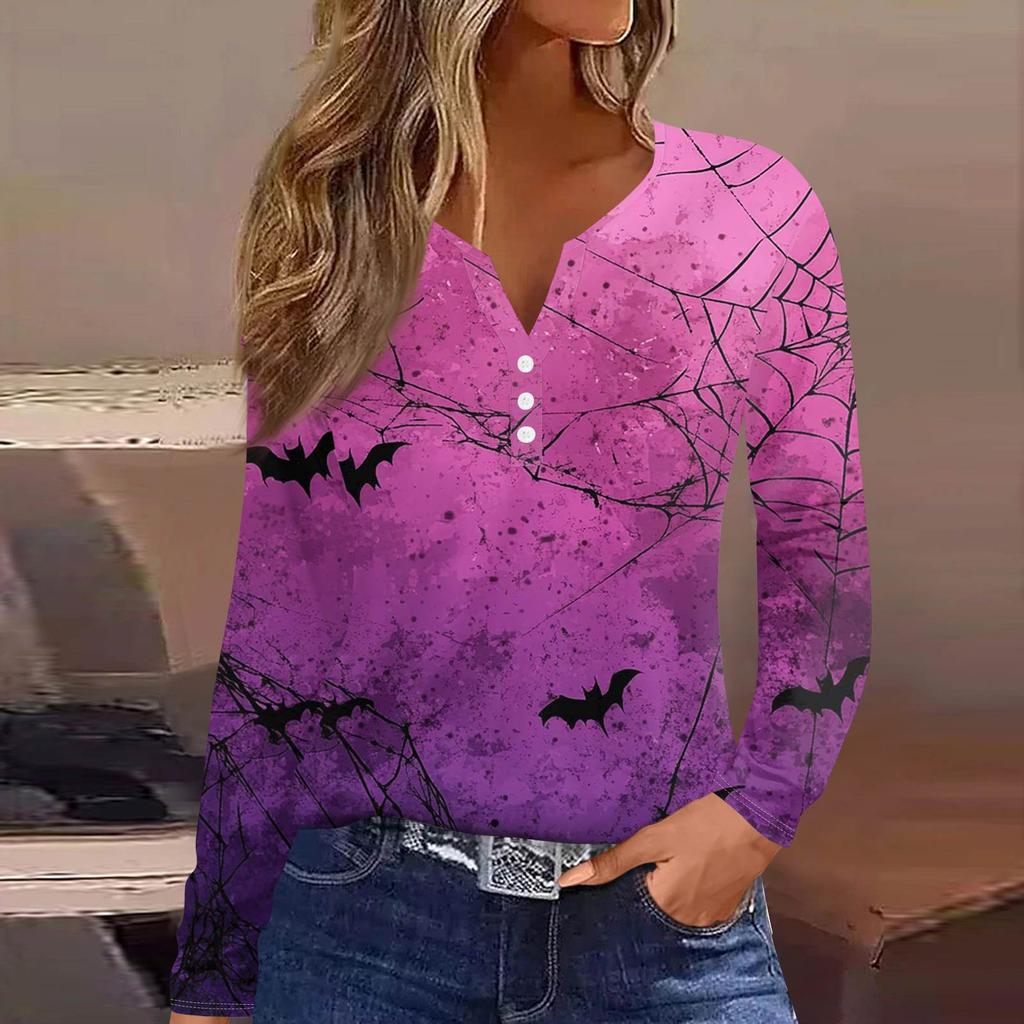 Women's T Shirt Tee Button Long Sleeve Daily Weekend Fashion Basic V- Neck Regular Top
