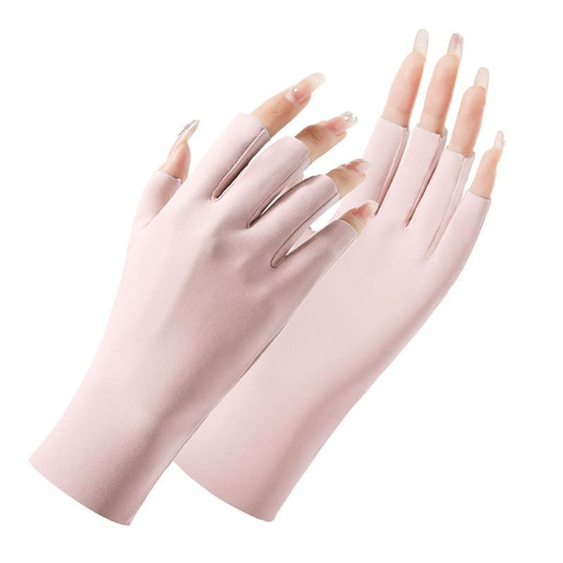 Summer Lightweight Women's Sun Protection Gloves for UV Protection, Nail Art, Electric Bike Riding, Cycling, Half-finger Ice Silk Gloves