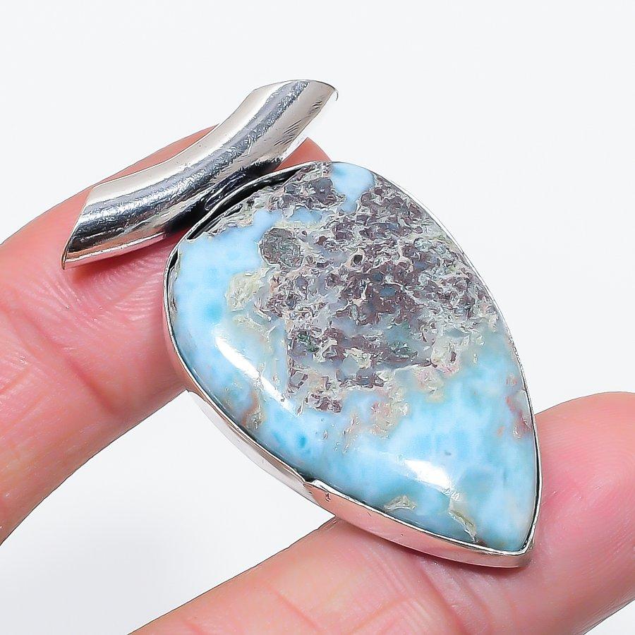 

Natural Larimar Gemstone Handmade 925 Sterling Silver Jewelry Pendant 1.85 L7o26