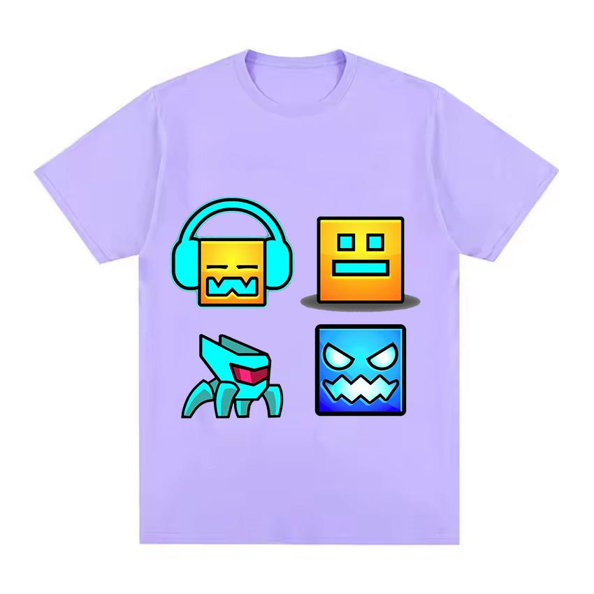 Angry Geometry Dash T-shirt Cute Cartoon T-shirt Girls' and Boys' Casual Polyester Short Sleeve Tops Children's Birthday Gift