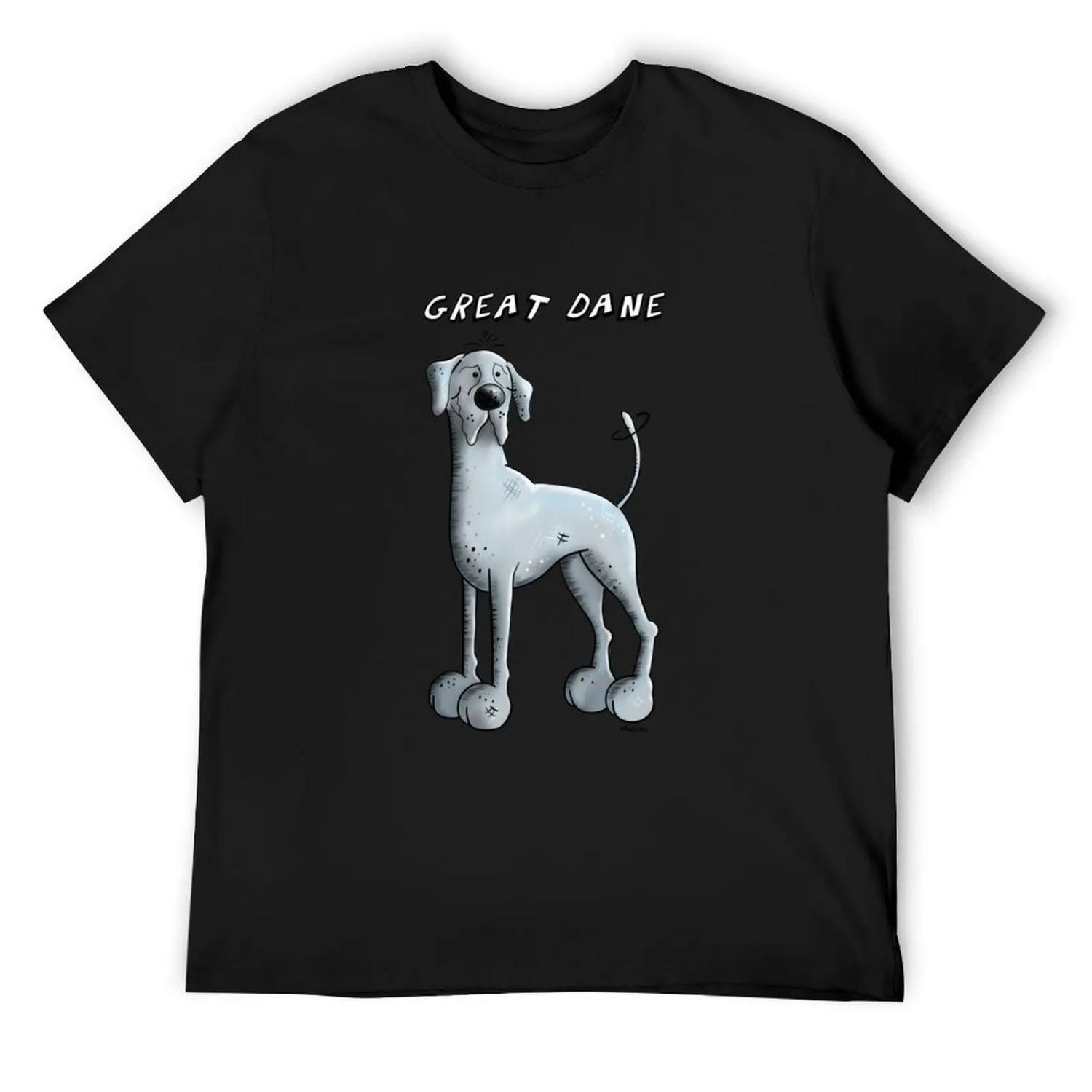 Cute blue Great Dane Cartoon T-Shirt graphic shirts cotton graphic tees plus sizes mens workout shirts S чёрный