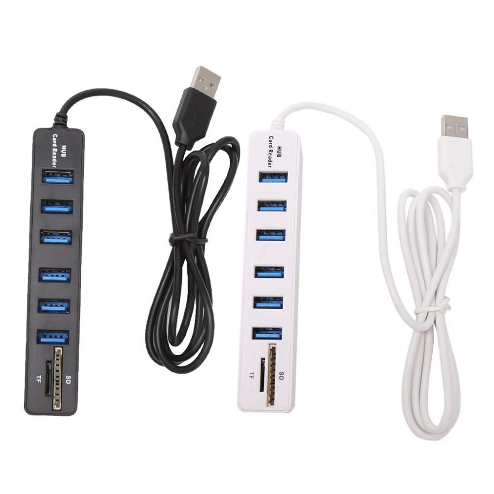 True 2.0 USB Hub: 6-Port Splitter Docking Station with 2-in-1 Card Reader for File Transfer