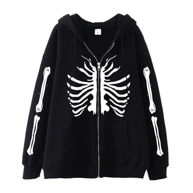 2022 Cross-border Gothic Zipper Sweater Skull Skeleton Printed Cardigan Jacket European and American Street Tide Large Size Hoodie