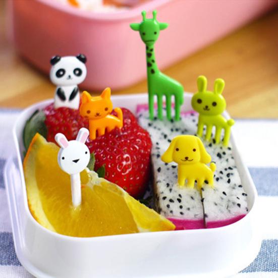 10 Pcs Kid Child Cartoon Animal Food Fruit Pick Fork Bento Lunch Box Decor Parts