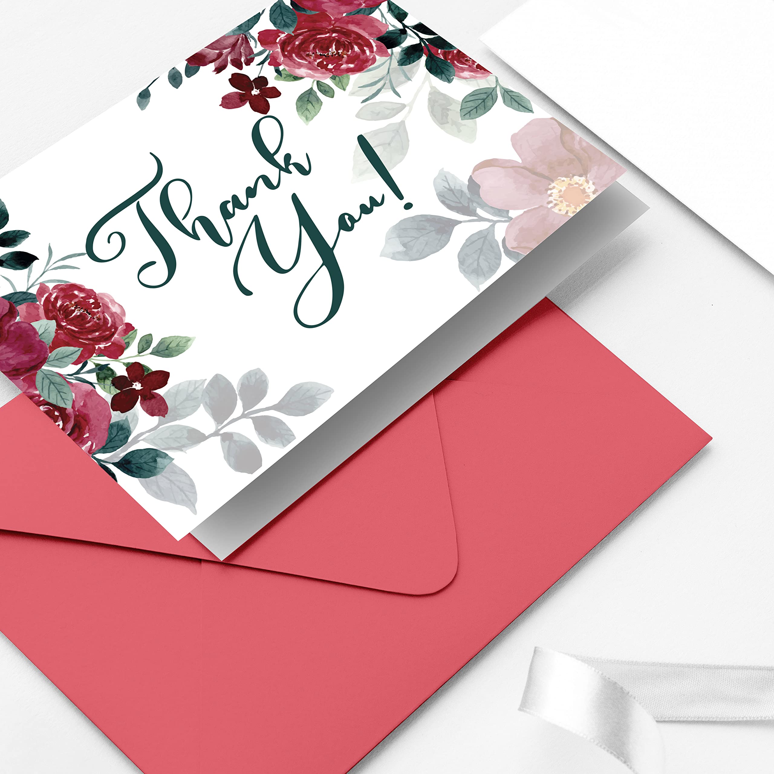 Clickedin Thank You Cards, Stylish Floral Printed, 12 Cards and Envelopes 12