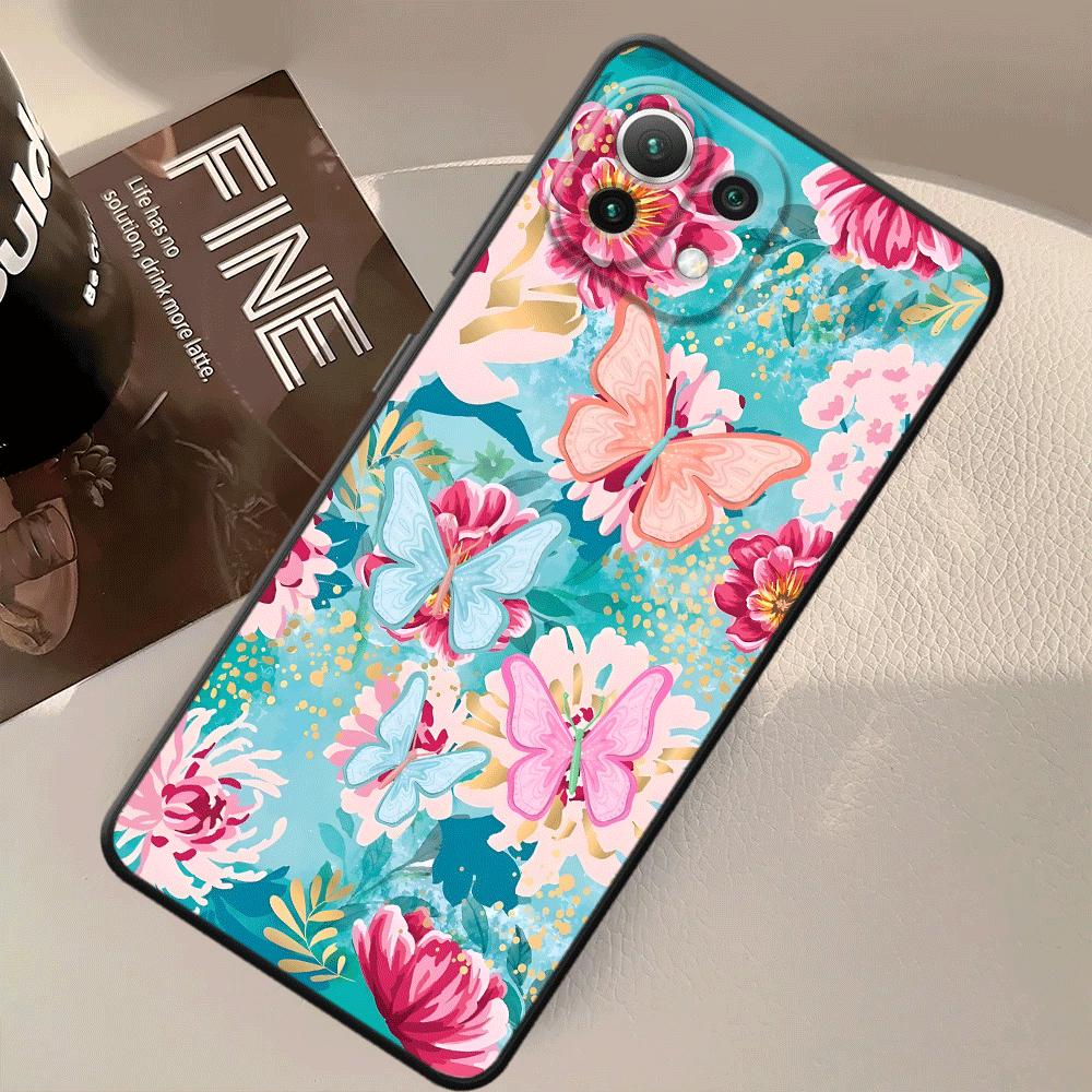 Cartoon Butterfly Flower Funda Phone Cover Case for Xiaomi Mi 13 Lite 11T 12 10T 12X 11 14 12T Pro