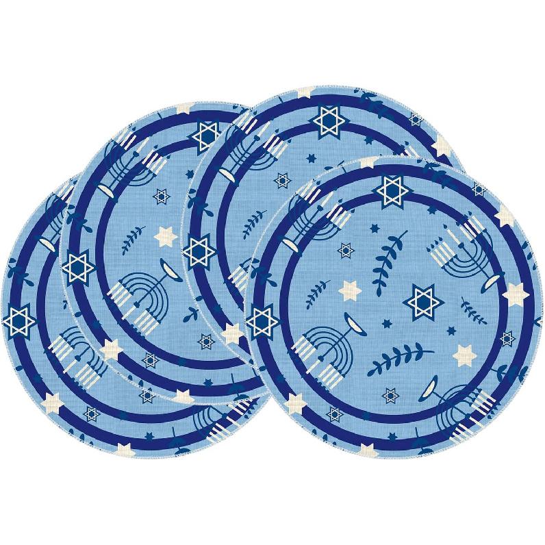 XCHI Hanukkah Six-Pointed Star Olive Leaf Chanukah Menorah Placemats Set of 4 Table Mats for Party Home Kitchen Dining Table Decorations 12x18 Inch