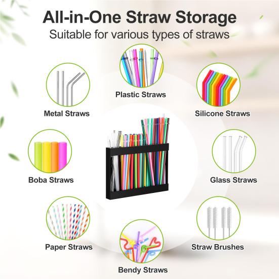 Acrylic Straw Holder with Double Sided Adhesive Tapes Transparent Reusable Tumbler Straw Organizer Storage Container