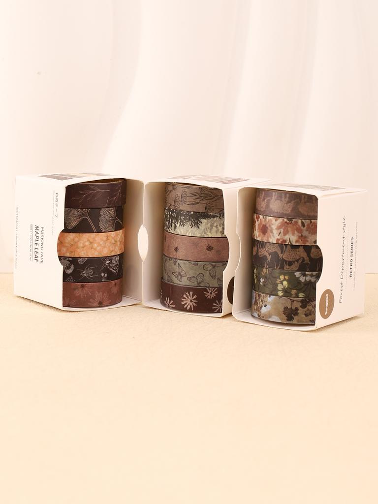 5rolls/Box Leaf Pattern Washi Tape Autumn Washi Tape Scrapbooking Stationery Masking Tapes Art Supplies Gift Sticker Washi Tape