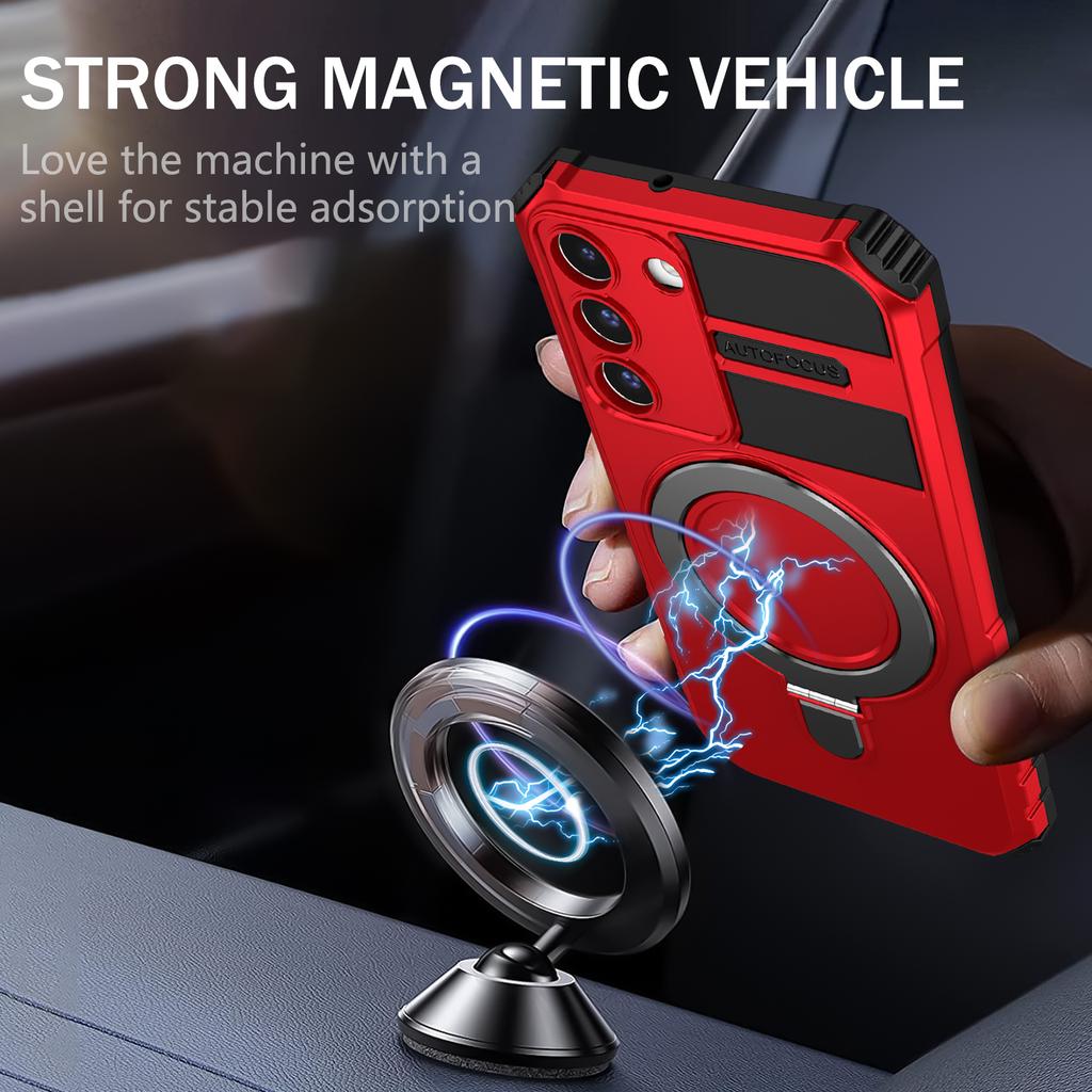 For Samsung Galaxy S22 5G Magnetic Case PC+TPU Phone Case Magnetic Finger Grip Kickstand Cover