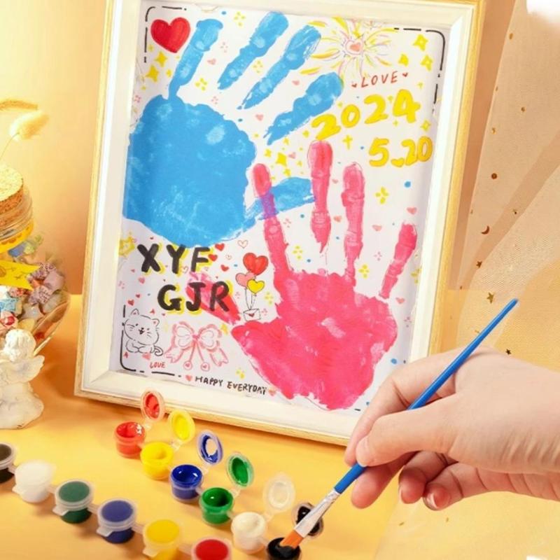 Diy Couple Hand Paint Shadow Box Frame Wooden Handprint Photo Frame 12-Color Paint Set Display Gifts