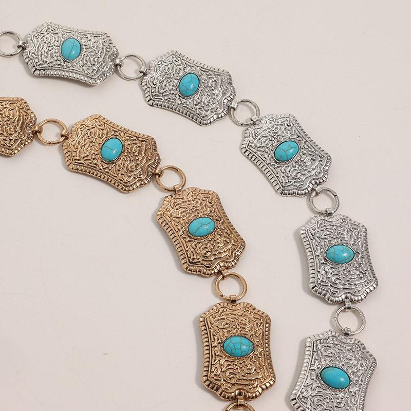 High-end Women's Waist Chain Engraved Turquoise Waist Chain Boho Women's Waist Chain Turquoise Retro Waist Chain