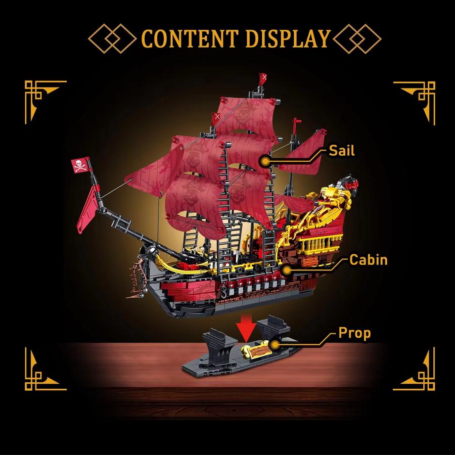 Non-Toxic 2088Pcs Queen Revenge Pirate Ship Building Blocks Models Assembly Toys Small Particle Bricks Game With Lights Gifts Ornaments
