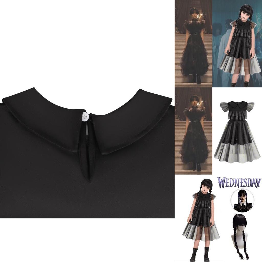 Wednesday Addams Rodzina Addamsów Cosplay Czarna Sukienka Mundurek Taneczny Impreza