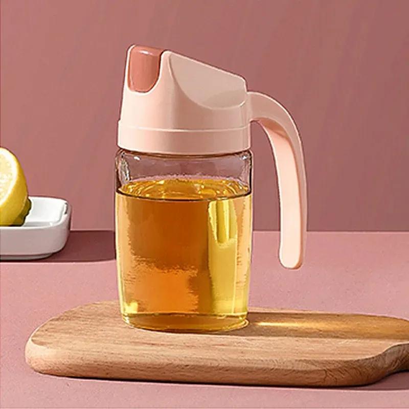 2024 300ML Macaron Color Household Leak-proof Glass Oiler Soy Sauce Vinegar Bottle Automatic Opening and Closing Seasoning Oil Bottle