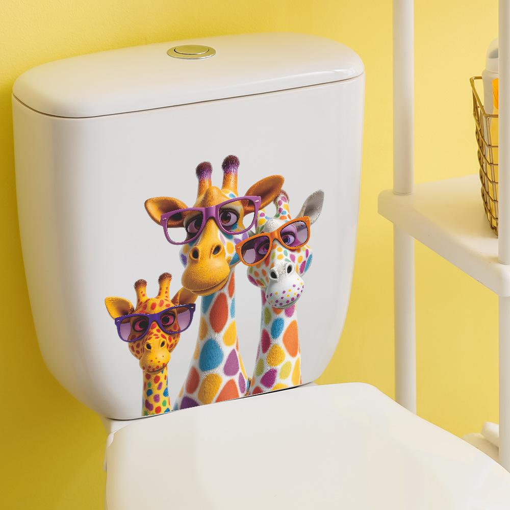 Cool Giraffe with Sunglasses Toilet Seat Sticker Bathroom Decor Removable Waterproof Decal