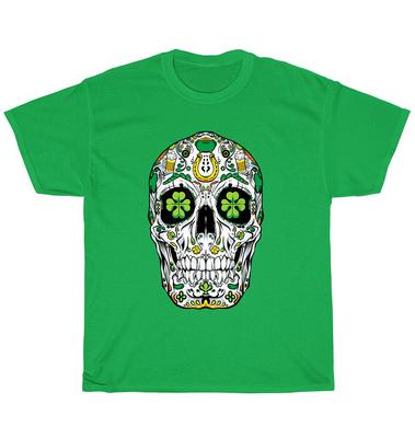 Sugar Skull Green Shamrock St Patricks Saint Patty's Day T-Shirt Unisex Tee Gift