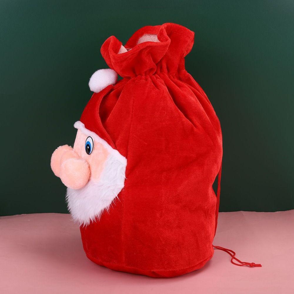 Velvet Christmas Drawstring Bag Santa Claus Gifts Storage Pouch Cute Plush Candy Bags  Families