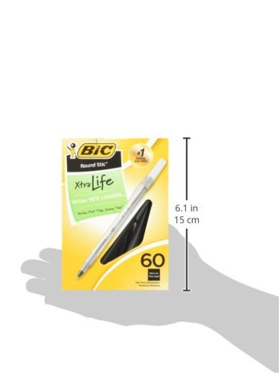 Bic Japan Round Stic Ballpoint Black Medium 60 Per Box Pen, Ink, Point, 1.0 Mm, (Used)