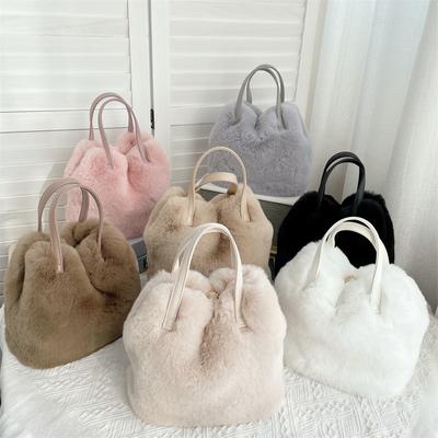 Practical Large-capacity Bucket Bag Handbag Fashionable Imitation Rabbit Fur Plush Bag Tote Bag  Winter New Designer Bag