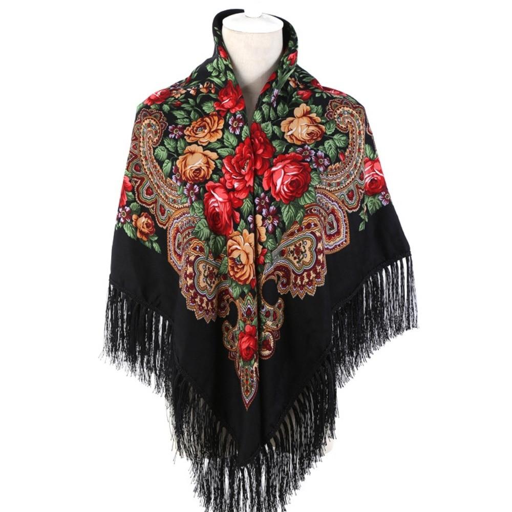 Tassel Fringe Floral Scarf Soft Tassel Scarf Fashion Square Wrap Women