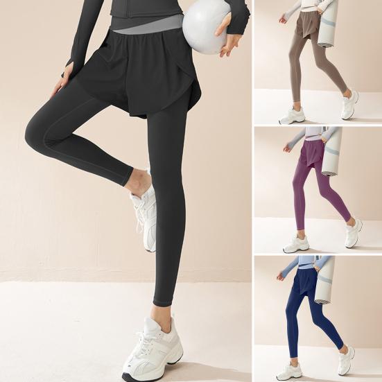 Women's High Waist Yoga Pants Fake Two Piece Quick Dry Slim Fit Pants Stretchy Butt Lifting Color Block Leggings for Fitness