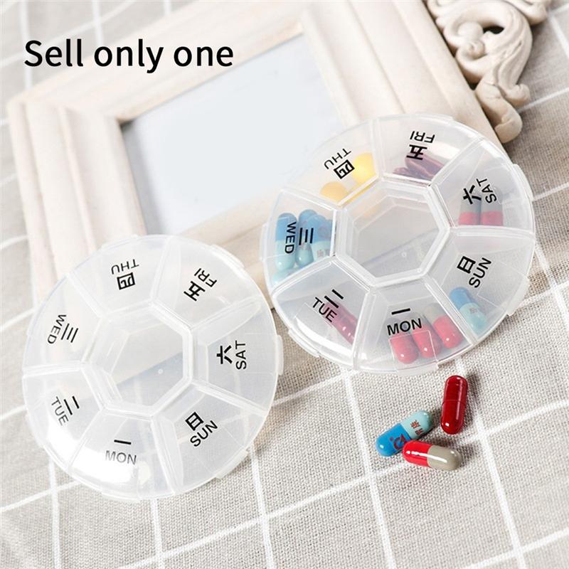 1 PCS Round Portable Pill Box Medicine Planner Small Case 7-Sided Pill Reminder Round Shaped Weekly Pill Organizer белый