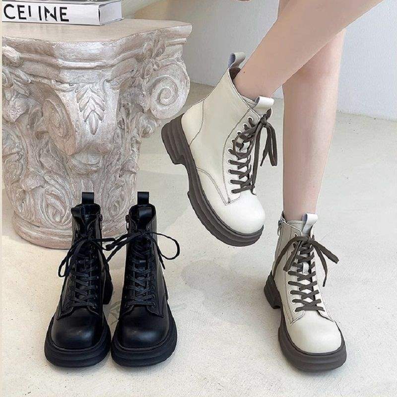 Martin Boots Women's 2025 New British Brown Boots Spring and Autumn Single Boots Heightened Platform Short Boots Thick Velvet Snow Boots