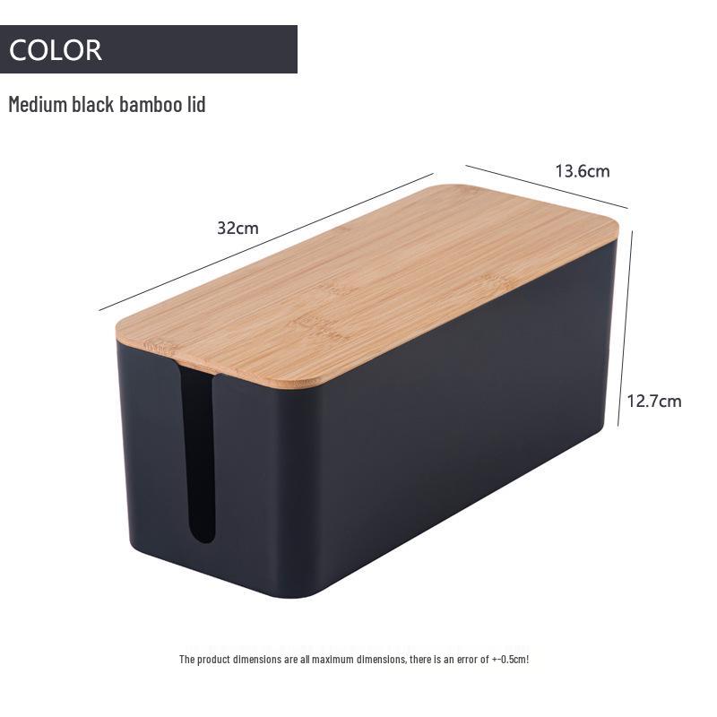 Minimalist Cable Management Box with Bamboo Lid