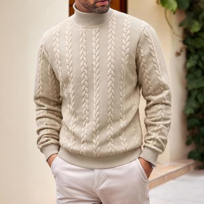 Men Turtleneck Sweater Sweater Casual Solid Color Twisted Knitted Pullover Base Layer Top for Street