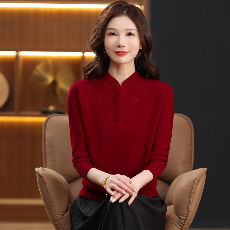 

Elegant Wool Knit Sweater Top for Middle-Aged Women 3XL (135-150 lbs)