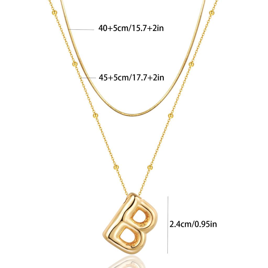 14K Double Round Snake Bone Chain Bead Chain Biscuit Balloon Letter Neck Chain Bubble Letter Foam Letter Necklace