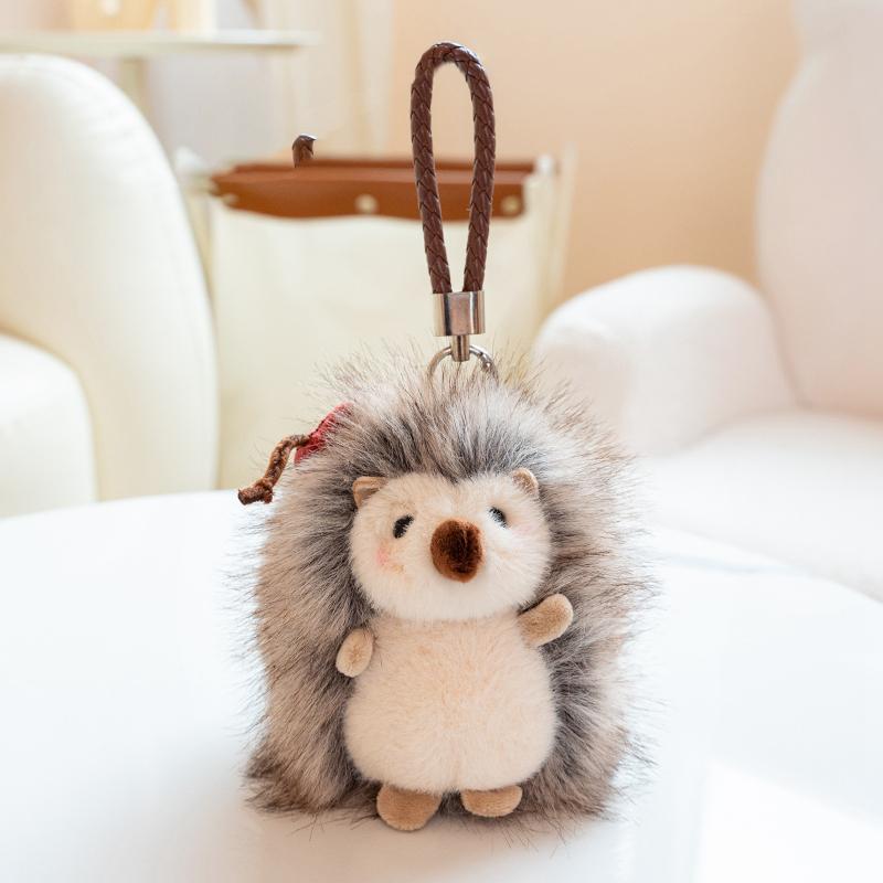 Hedgehog & Lion Fluffy Fur Plush Pendant Stuffed Cartoon Animal Cute Small Plushie Keyring Decor for Bag Gift