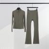 Womens Stand Collar Jacket Flared Pants Set Casual Sporty All-Match Yoga Outfit