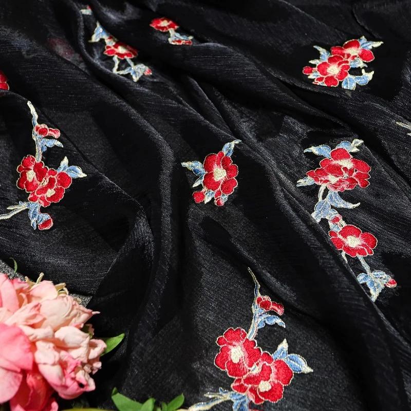 Tessuto di Garza Ricamato Camelia Cinese 100x150cm Designer per Cucire Abito Hanfu Antico Gonne a Faccia di Cavallo Costume da Palcoscenico
