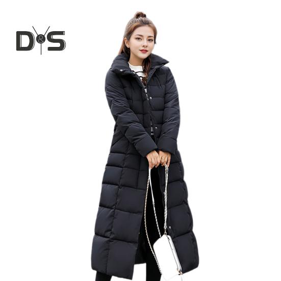 

Зимняя женская хлопковая куртка со съемным капюшоном, защитой шеи, длинными рукавами, карманами, длиной до колена, застежкой-молнией, стеганое пальто, однотонная ветрозащитная верхняя одежда L чёрный