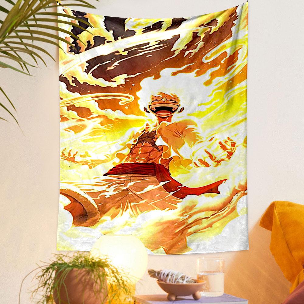 Fiery Warrior with Radiant Energy Burst Patterned tapestry home decor, suitable for bedroom and living room, gift