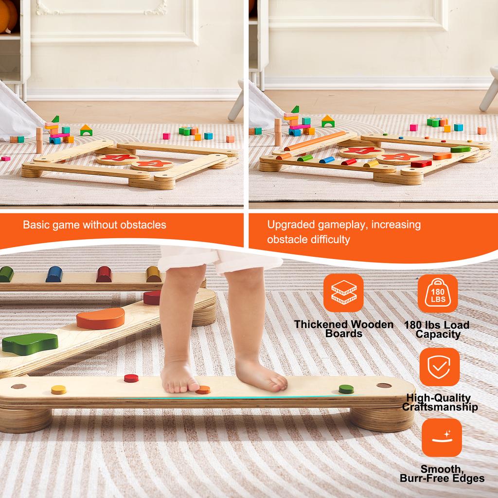 SucceBuy 6 PCS Balance Beam Stepping Stones Indoor Outdoor Wooden Toddler Balance Boards for Kids 2-6 Children Montessori Toy