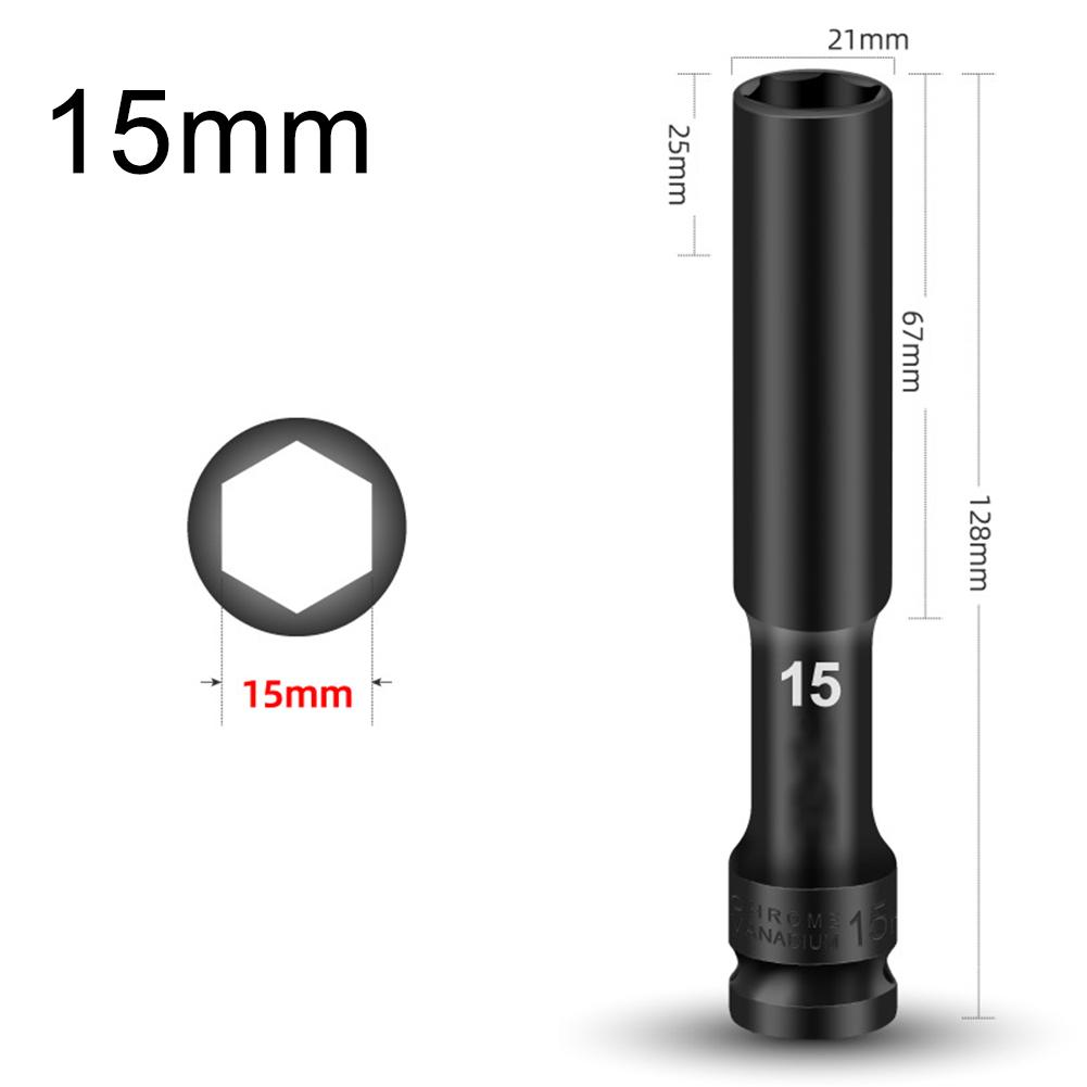 1pc 1/2in Drive Socket Wrench Hex Socket Head 8mm-24mm Adapter Spanner Converter Drive Drill Socket 128mm For Pneumatic Air Tool