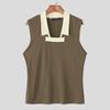 INCERUN Men Patchwork Lapel Sleeveless Casual Ribbed Tank Tops