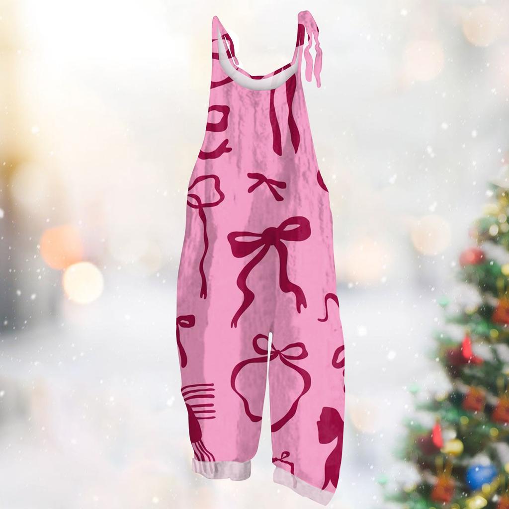 Damen Jumpsuit Karneval Print Lässig Locker Vintage Schulterträger Baumwolle Leinen