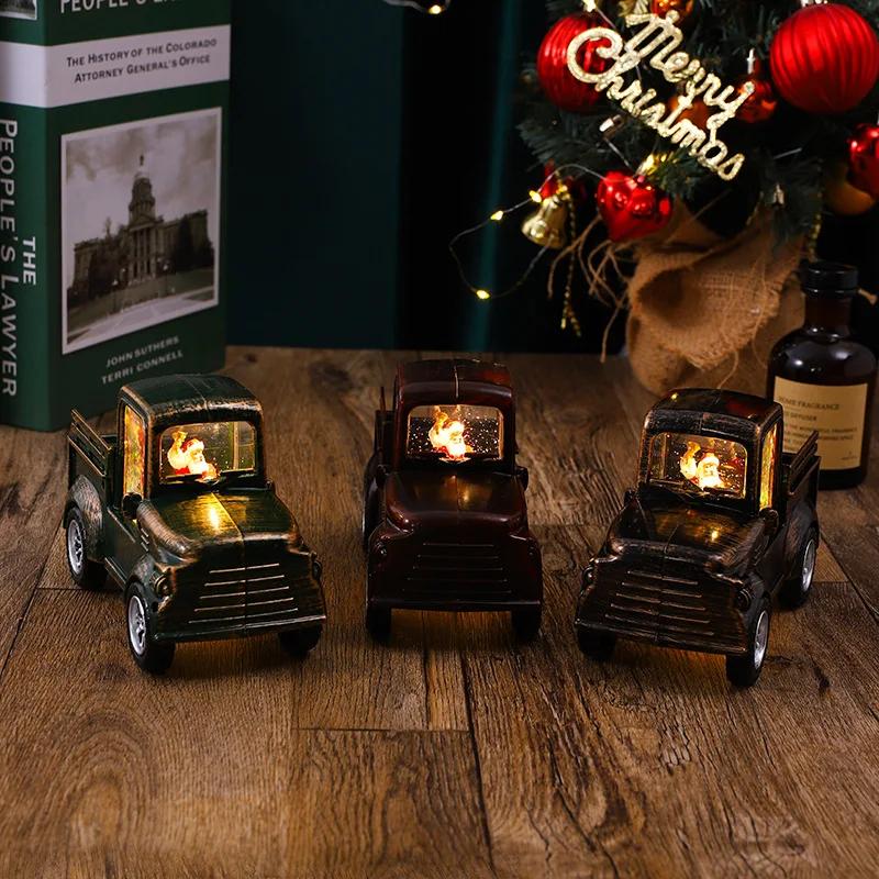 Christmas Decoration Santa Claus Driving Car Ornament Water Filled Wind Light Christmas Night Light Gift Showcase Ornament
