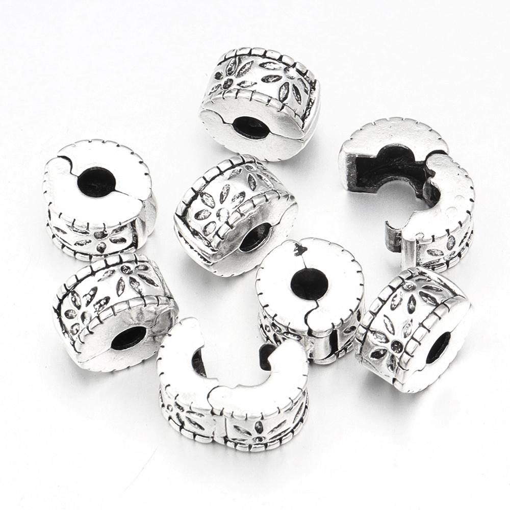 5pcs Positioning Buckle Multiple Styles Ancient Silver Fixed Clip Big Hole Spacer Beads For Jewelry Making DIY Bracelet Necklace
