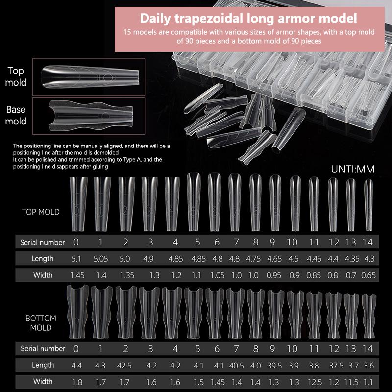 180Pcs Sandwich Dual Nail Form Mold Reusable Full Cover Mold Clear Nail Art Extension Shaping Tool Coffin Almond Nail Forms