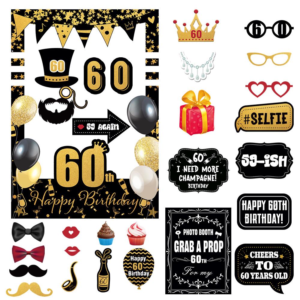 Black Gold Glitter Adult Birthday Photo Booth Props 18th 40th 50th 60th 70th Birthday Party Photobooth Props Anniversary Gift