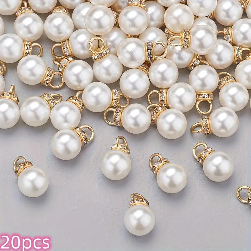 20pcs Elegant White Glossy Acrylic Charms with Rhinestone Accents Round Loose Bead Pendants for DIY Dangle Earrings Necklaces Bracelets Jewelry Making