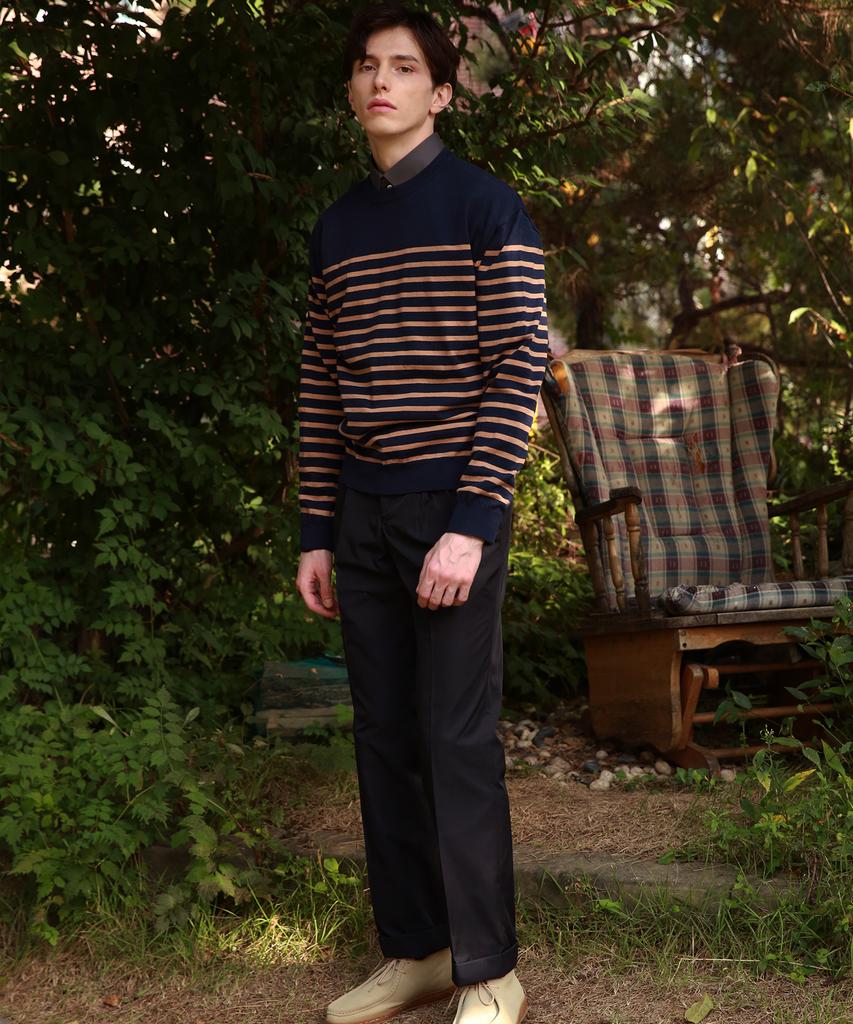 BELLIEF Essential Cotton Two Tuck Chino Pants (Navy)