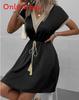 Summer Casual Crochet Vneck Dress With Short Sleeves For Women