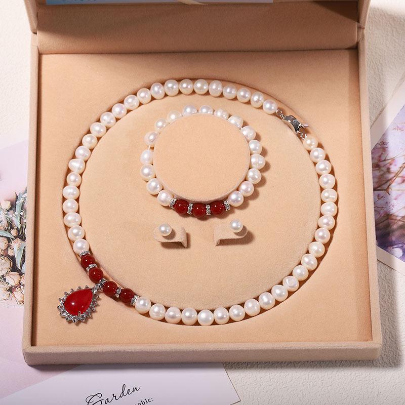 Zhuji Freshwater Pearl Necklace Set: Women's Three-Piece Choker Gift for Mom Mother's Day Live